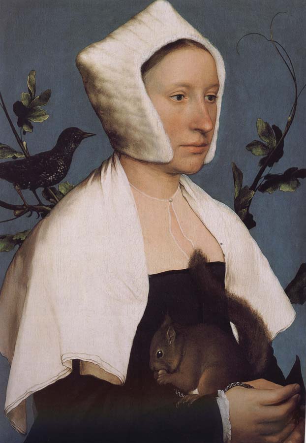 With squirrels and birds swept Europe and the portrait of woman